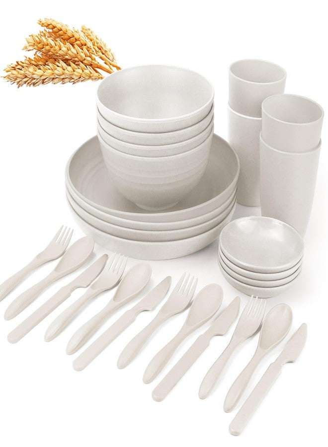 Wrova Wheat straw dinnerware sets - 28 Pieces dish sets service for 4 - Lightweight and Unbreakable Plates and Bowls Sets for Travelling and Camping.White - Image 1